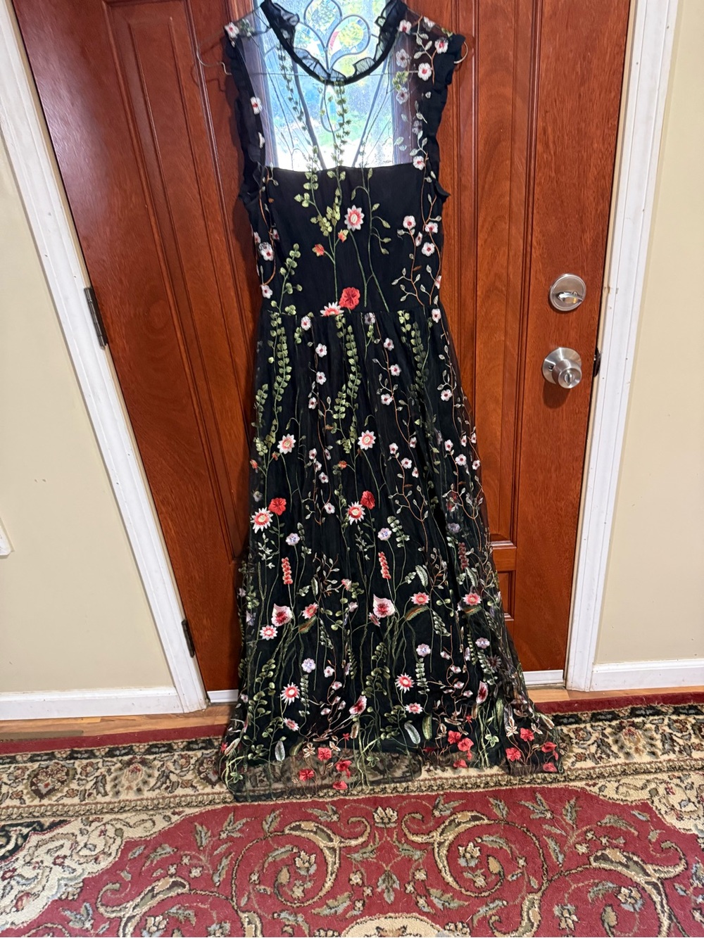 City Studio Black Maxi Dress with Multicolor Floral Embroidery-5